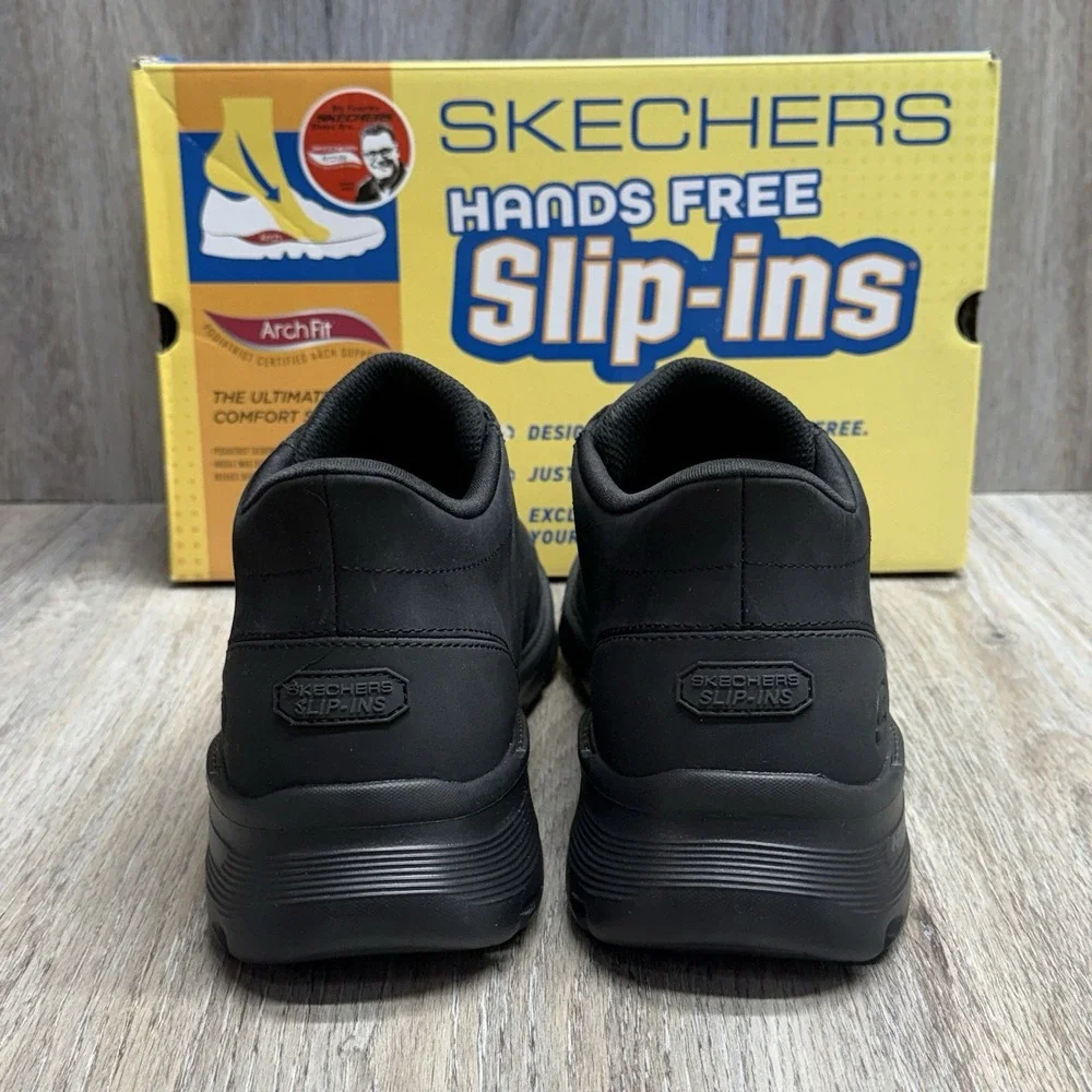 SKECHERS Slip-ins Ankle Boots Mens 12 Black Leather Arch Relaxed Fit w/Box